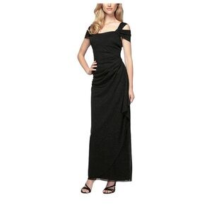Alex Evenings Cold Shoulder Glitter Mesh Draped Cowl Neck 12P Petite NWT